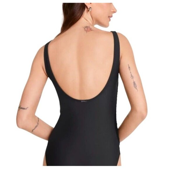 DKNY Swimsuit Mesh Side Shirred One Piece Scooped Neckline Black Size 16 - Picture 4 of 7